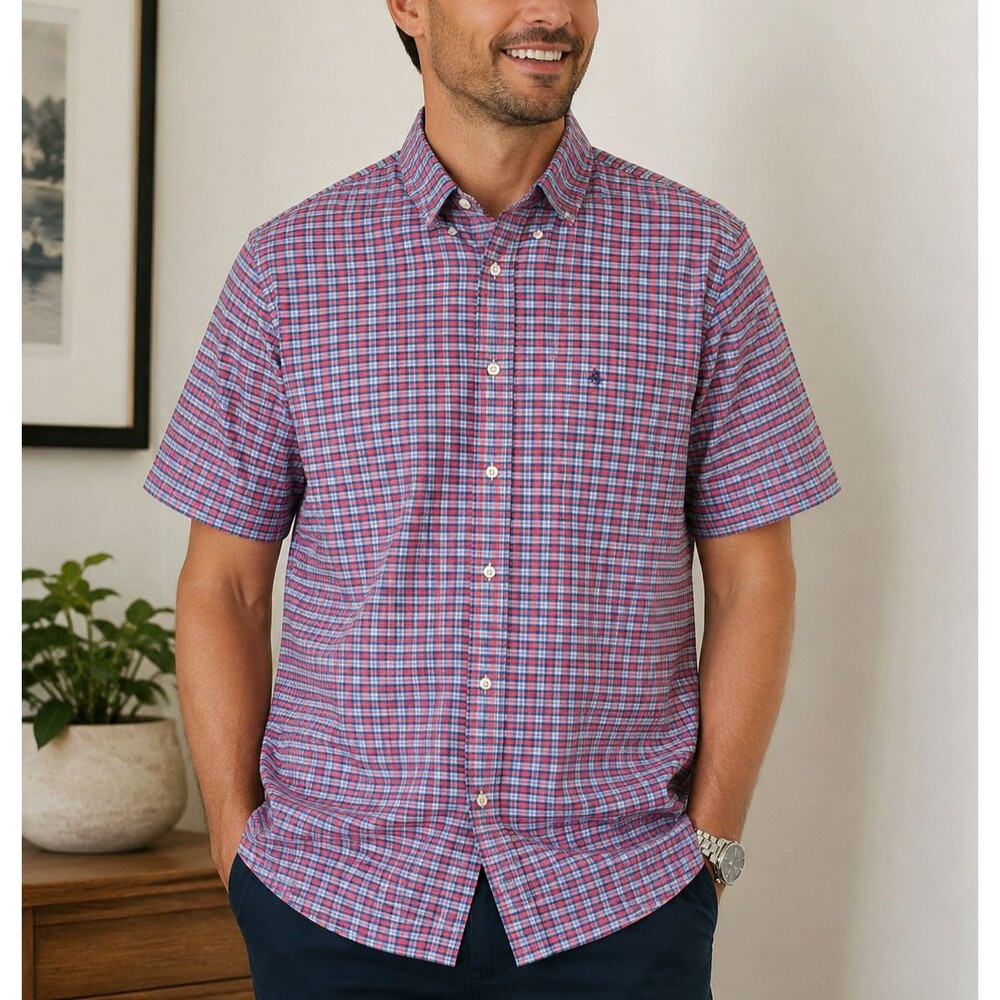 Brooks Brothers 1818 Regular Non-Iron Stretch Plaid Shirt Red Blue XL